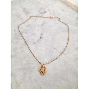 Vintage Gold Tone Necklace with Opal & Ruby – 17” Chain, Dainty Pendant